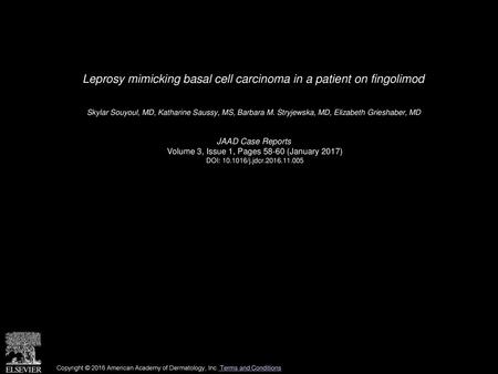 Leprosy mimicking basal cell carcinoma in a patient on fingolimod