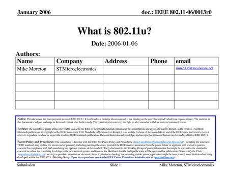 What is u? Date: Authors: January 2006 January 2006