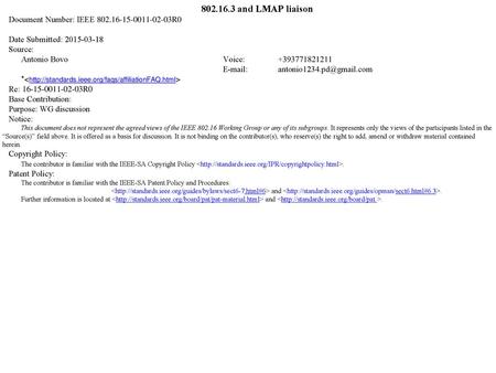 and LMAP liaison Document Number: IEEE R0