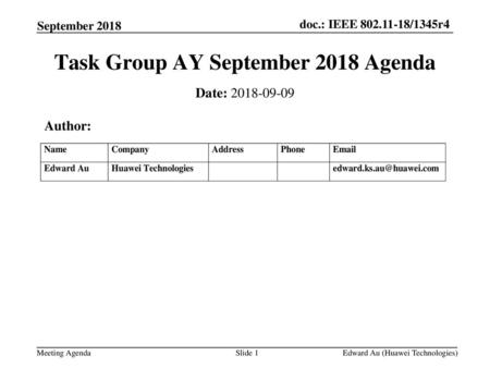 Task Group AY September 2018 Agenda