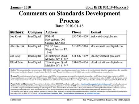 Comments on Standards Development Process