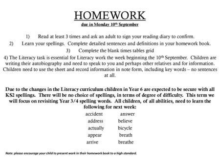 HOMEWORK due in Monday 10th September