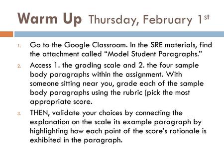 Warm Up Thursday, February 1st