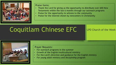 Coquitlam Chinese EFC LPD Church of the Week Praise Items: