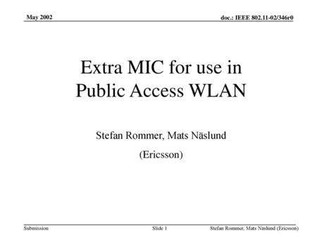 Extra MIC for use in Public Access WLAN