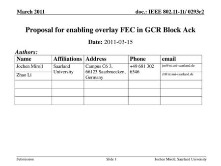 Proposal for enabling overlay FEC in GCR Block Ack