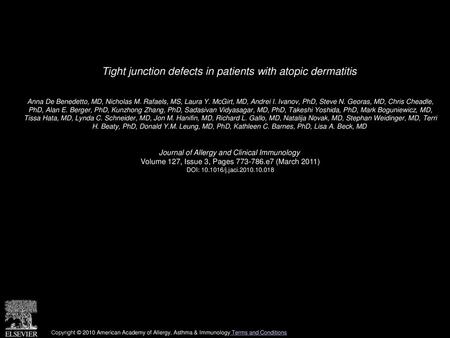 Tight junction defects in patients with atopic dermatitis