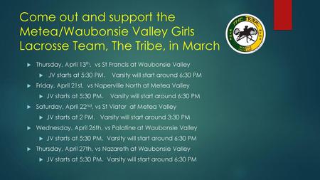 Thursday, April 13th,  vs St Francis at Waubonsie Valley