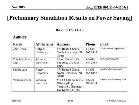 [Preliminary Simulation Results on Power Saving]