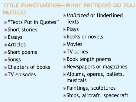 Title Punctuation—What patterns do you notice?