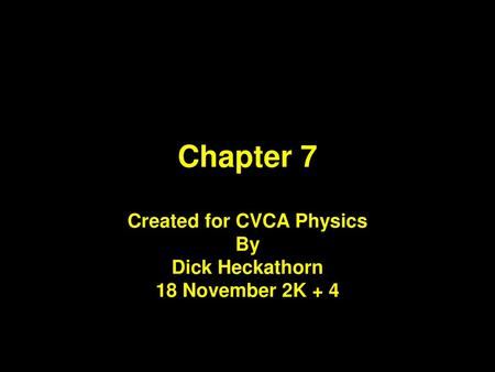 Created for CVCA Physics By Dick Heckathorn 18 November 2K + 4