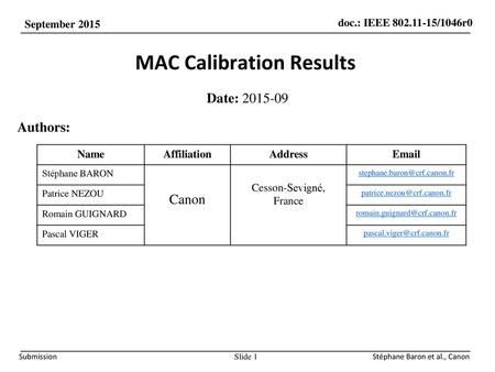 MAC Calibration Results