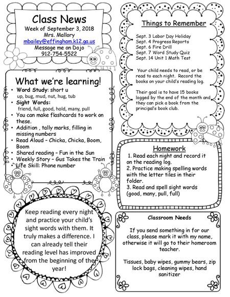 Class News What we’re learning! Things to Remember Homework