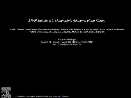 BRAF Mutations in Metanephric Adenoma of the Kidney