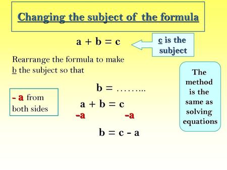 Changing the subject of the formula