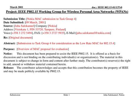 <month year> doc.: IEEE <01/137> March 2001