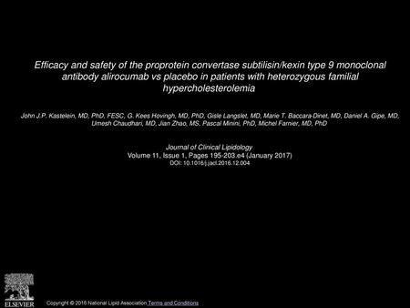 Efficacy and safety of the proprotein convertase subtilisin/kexin type 9 monoclonal antibody alirocumab vs placebo in patients with heterozygous familial.