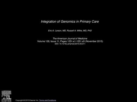 Integration of Genomics in Primary Care