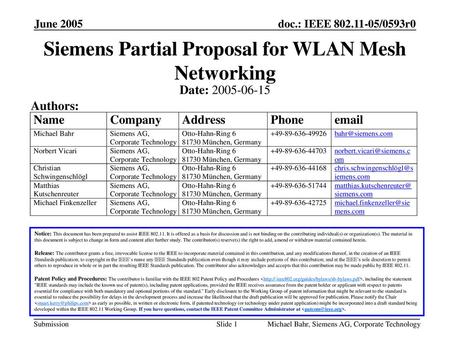 Siemens Partial Proposal for WLAN Mesh Networking