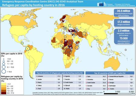 Refugees per capita by hosting country in 2016