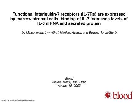 by Mineo Iwata, Lynn Graf, Norihiro Awaya, and Beverly Torok-Storb