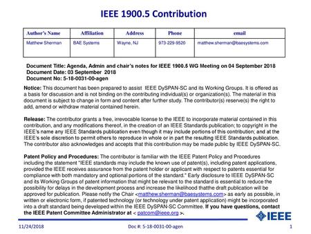 IEEE Contribution Author’s Name Affiliation Address Phone