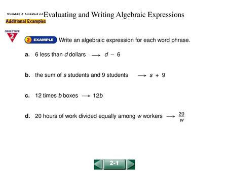 Evaluating and Writing Algebraic Expressions