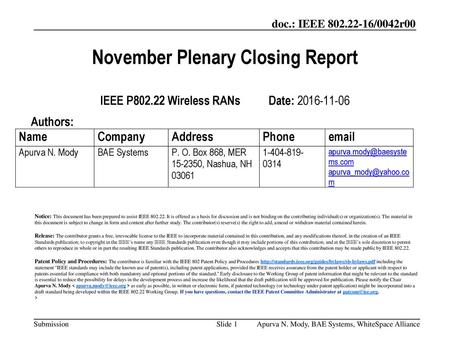 November Plenary Closing Report