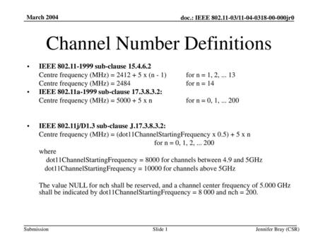 Channel Number Definitions