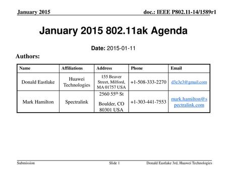 January ak Agenda Authors: January 2015 Date: