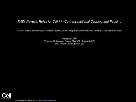 THZ1 Reveals Roles for Cdk7 in Co-transcriptional Capping and Pausing