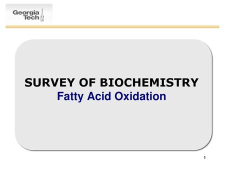 SURVEY OF BIOCHEMISTRY Fatty Acid Oxidation