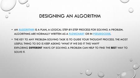 Designing an Algorithm