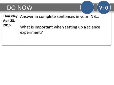 DO NOW V: 0 Answer in complete sentences in your INB…