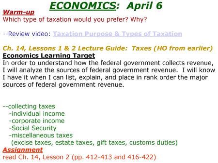 ECONOMICS: April 6 Warm-up