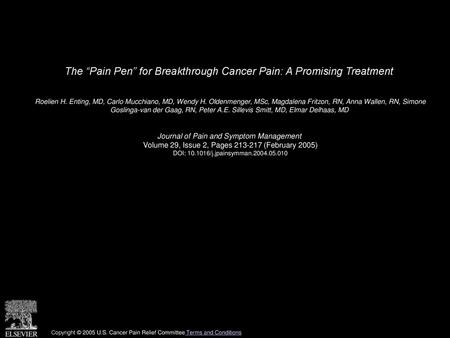 The “Pain Pen” for Breakthrough Cancer Pain: A Promising Treatment