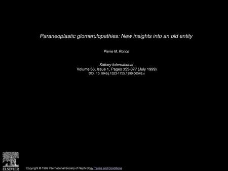 Paraneoplastic glomerulopathies: New insights into an old entity