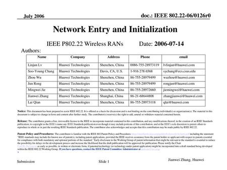 Network Entry and Initialization