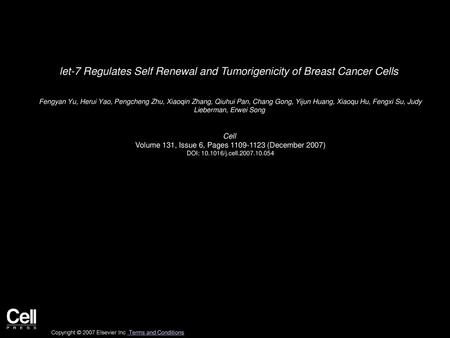 let-7 Regulates Self Renewal and Tumorigenicity of Breast Cancer Cells