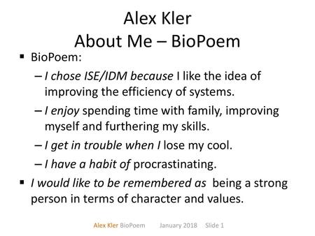 Alex Kler About Me – BioPoem