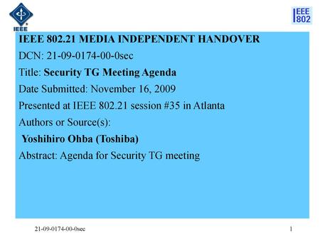 IEEE MEDIA INDEPENDENT HANDOVER DCN: sec