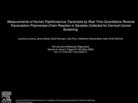 Measurements of Human Papillomavirus Transcripts by Real Time Quantitative Reverse Transcription-Polymerase Chain Reaction in Samples Collected for Cervical.