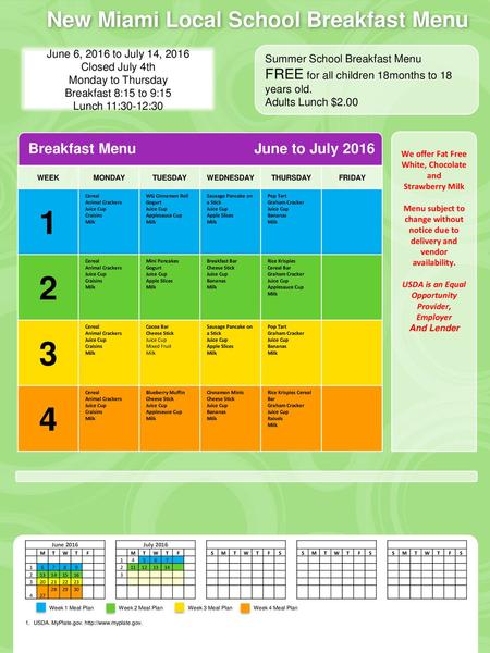 New Miami Local School Breakfast Menu change without notice due to