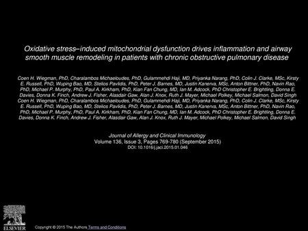 Oxidative stress–induced mitochondrial dysfunction drives inflammation and airway smooth muscle remodeling in patients with chronic obstructive pulmonary.