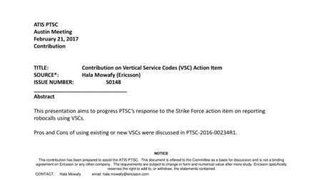 TITLE: Contribution on Vertical Service Codes (VSC) Action Item