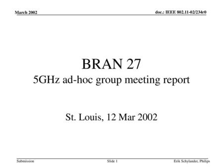 BRAN 27 5GHz ad-hoc group meeting report