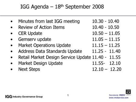 IGG Agenda – 18th September 2008