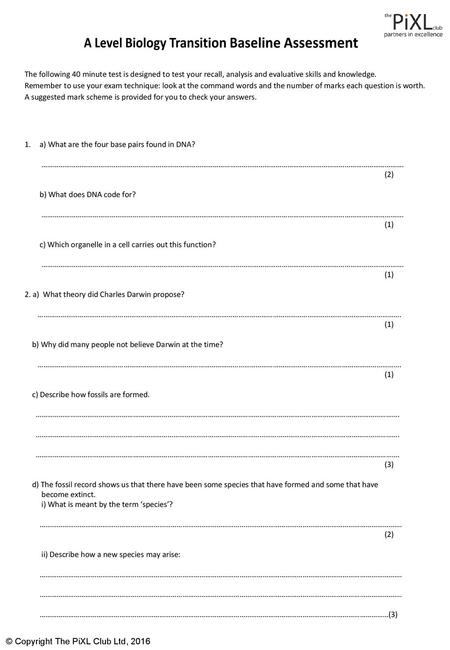 A Level Biology Transition Baseline Assessment