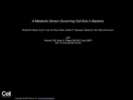 A Metabolic Sensor Governing Cell Size in Bacteria