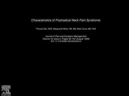 Characteristics of Postradical Neck Pain Syndrome